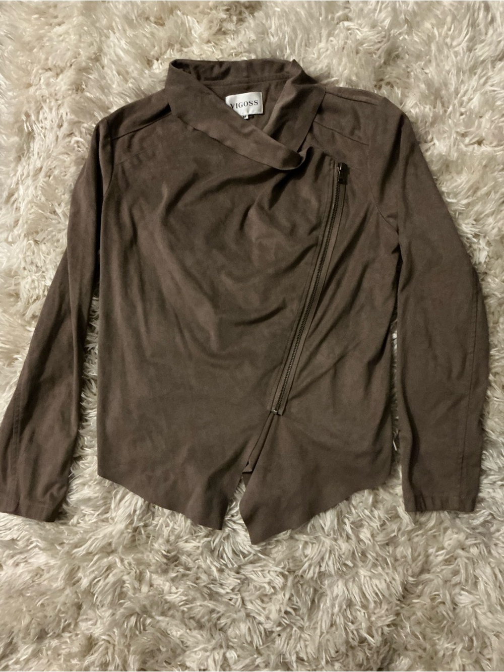 Vigoss Chocolate Brown Asymmetrical Zip Faux-Leather Jacket